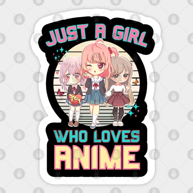 Just A Girl Who Loves Anime Kawaii Vaporwave Girls Sticker by Sugoi Otaku Gifts